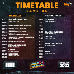Timetable Samstag HOOK UP FESTIVAL 2022 KARLSRUHE RAP HIPHOP